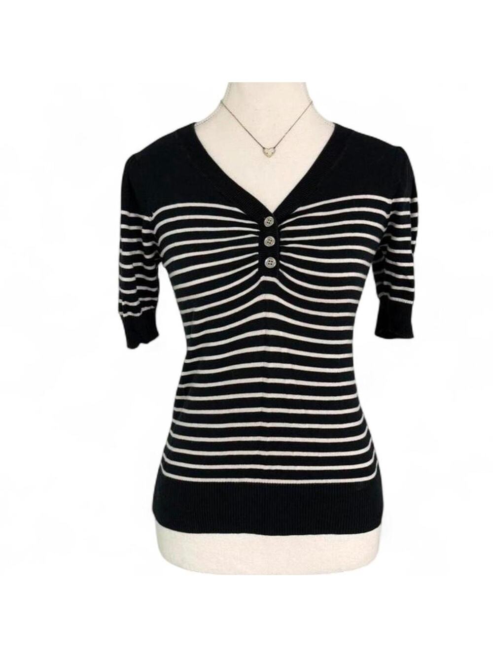 Y2K Fitted Full Length Black & white striped button top size large Bella swan
